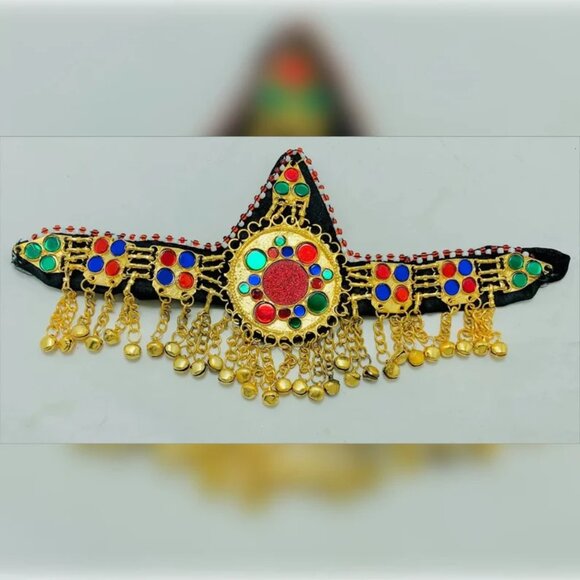 Golden Unique Matha Patti, Handmade Afghan Head Piece, Ethnic Hair Ornament, main image 7